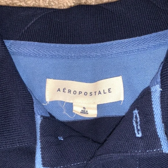 Men’s Aeropostale Blue Striped Polo Short Sleeve - Picture 5 of 10